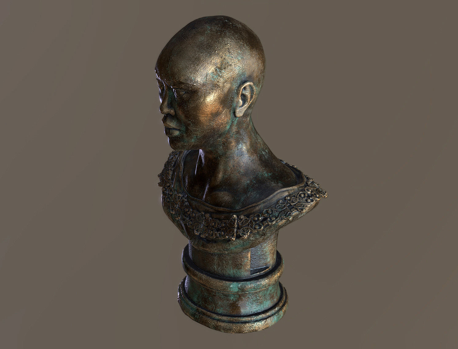 Bronze Statuette of a Woman with Necklace 3D model_2