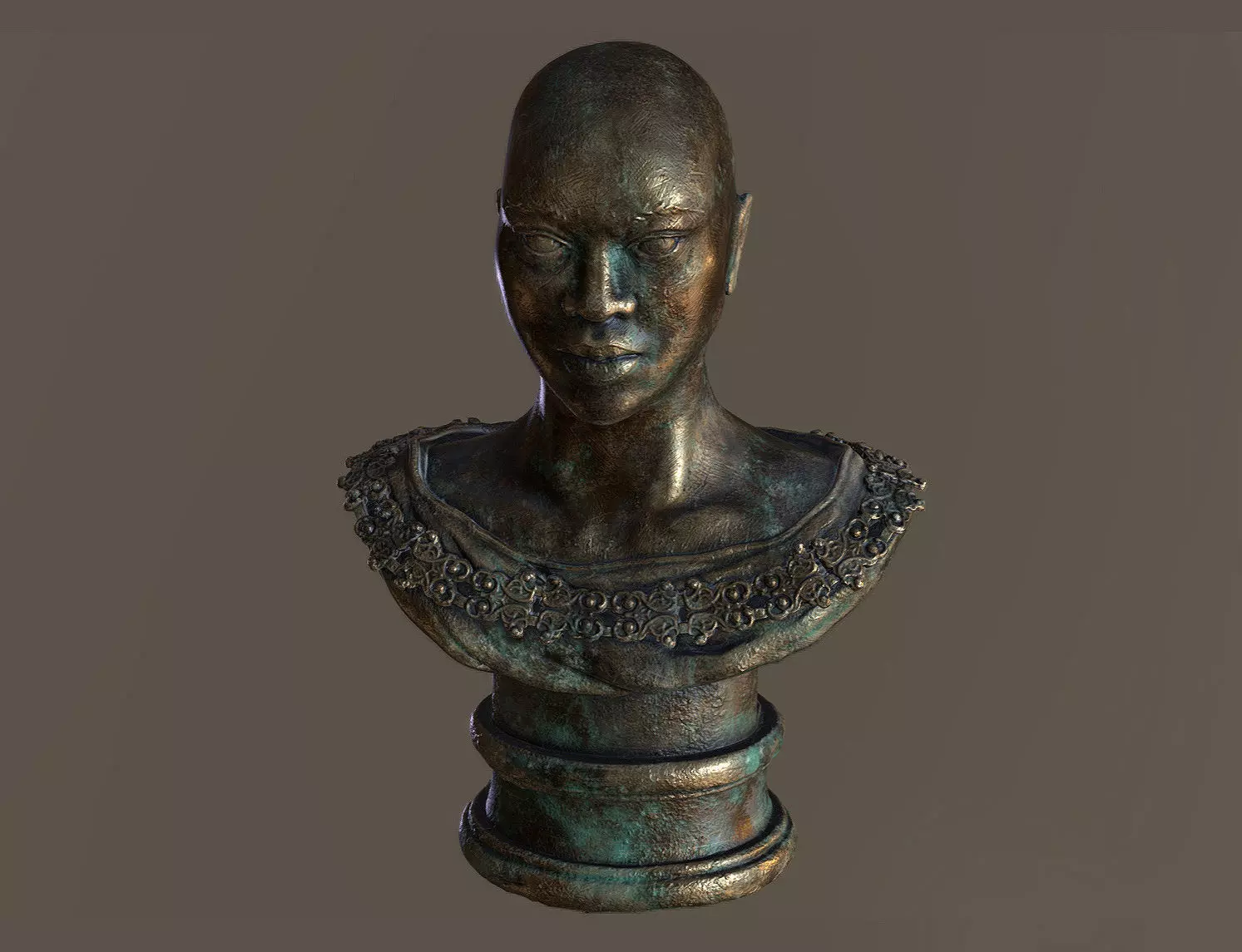 Bronze Statuette of a Woman with Necklace 3D model_0