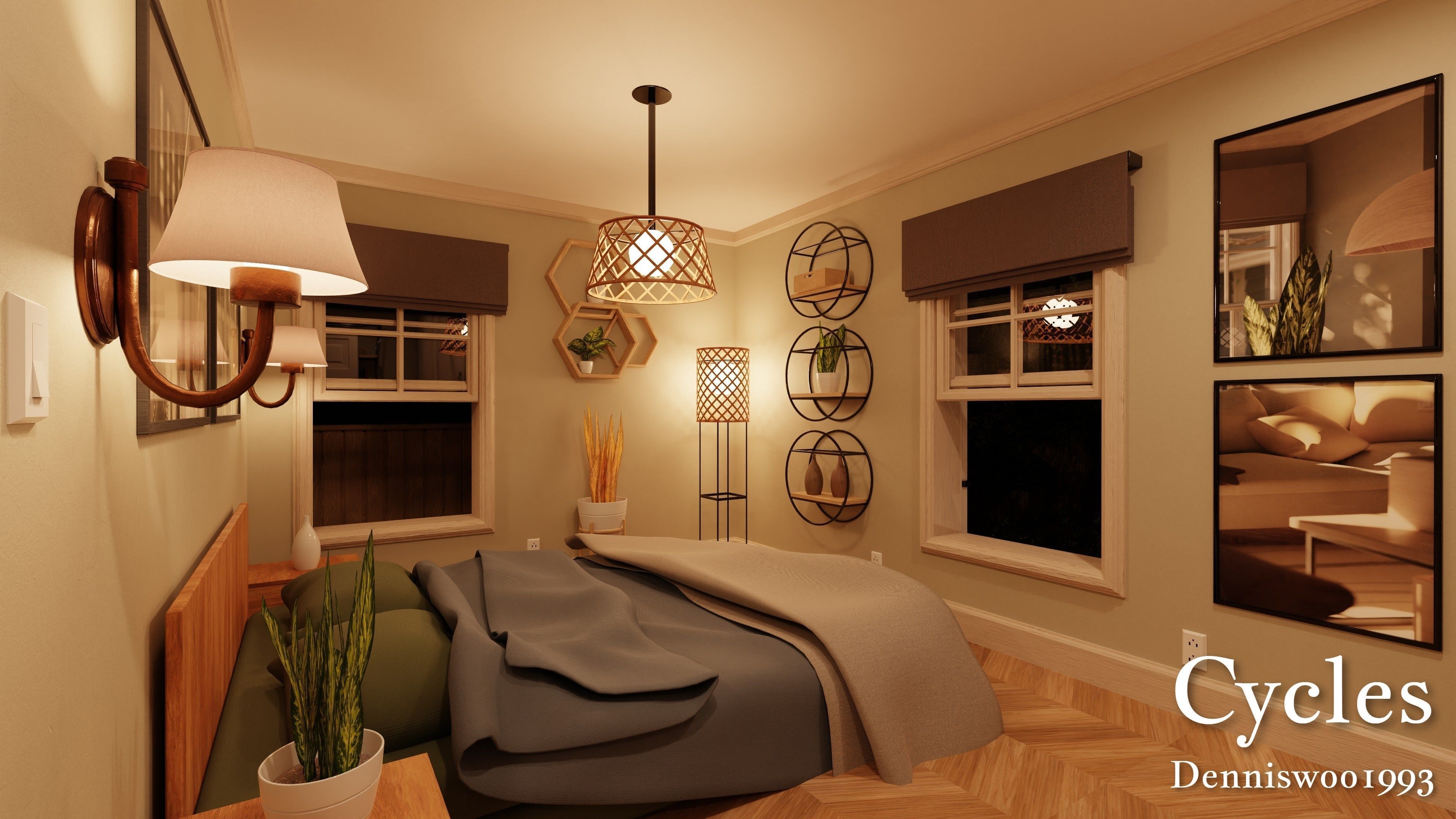 Modular Classic Style American House 2 Low-poly 3D model_12