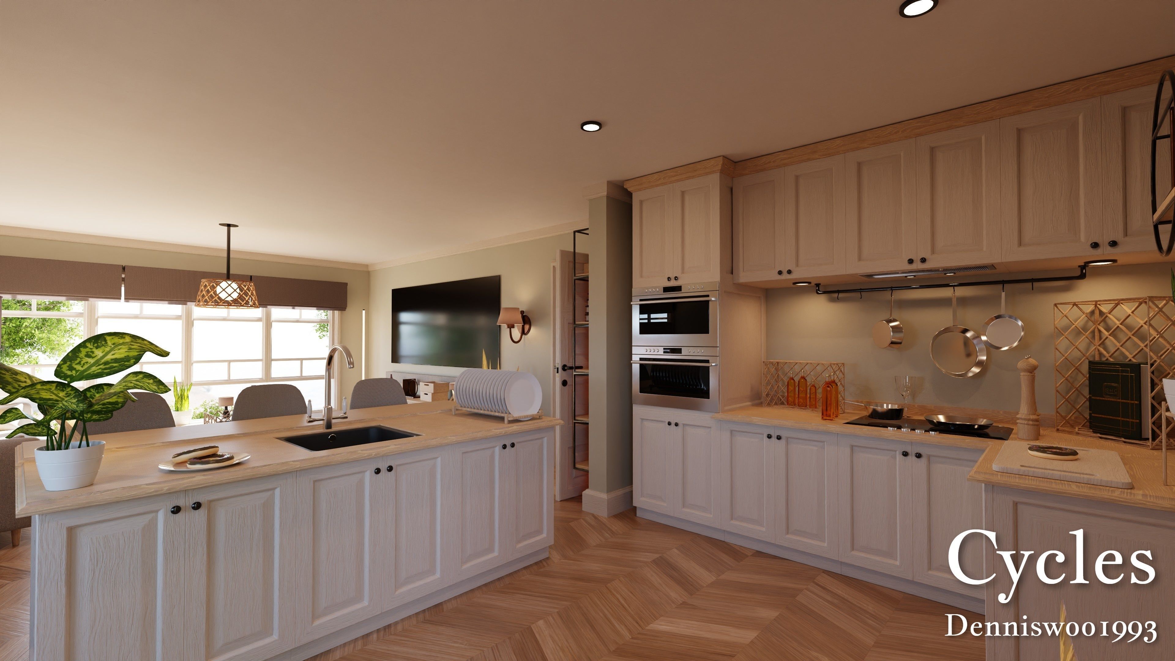 Modular Classic Style American House 2 Low-poly 3D model_5