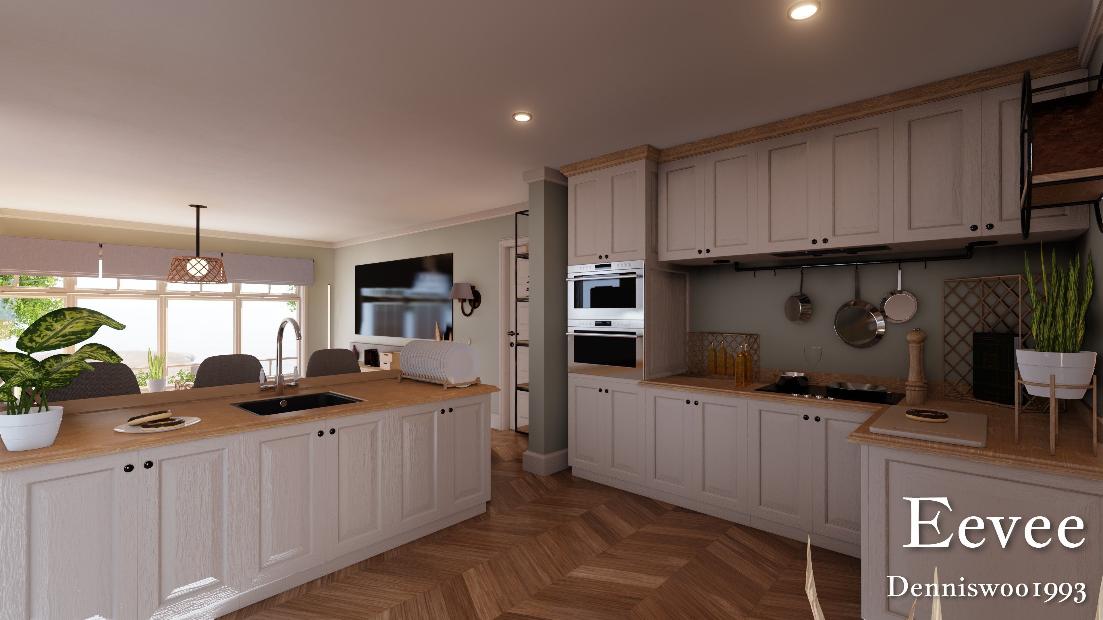 Modular Classic Style American House 2 Low-poly 3D model_17