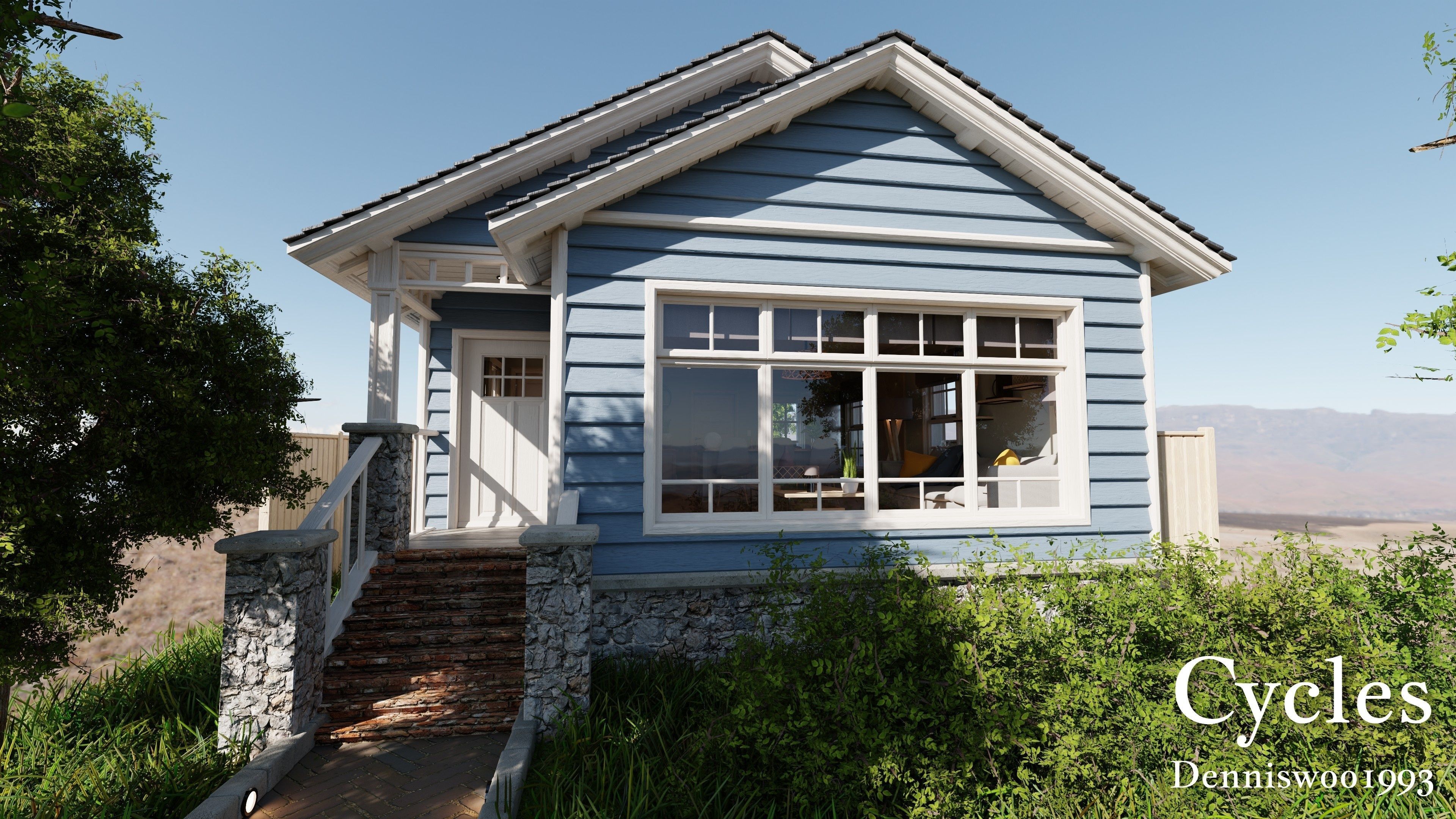 Modular Classic Style American House 2 Low-poly 3D model_2