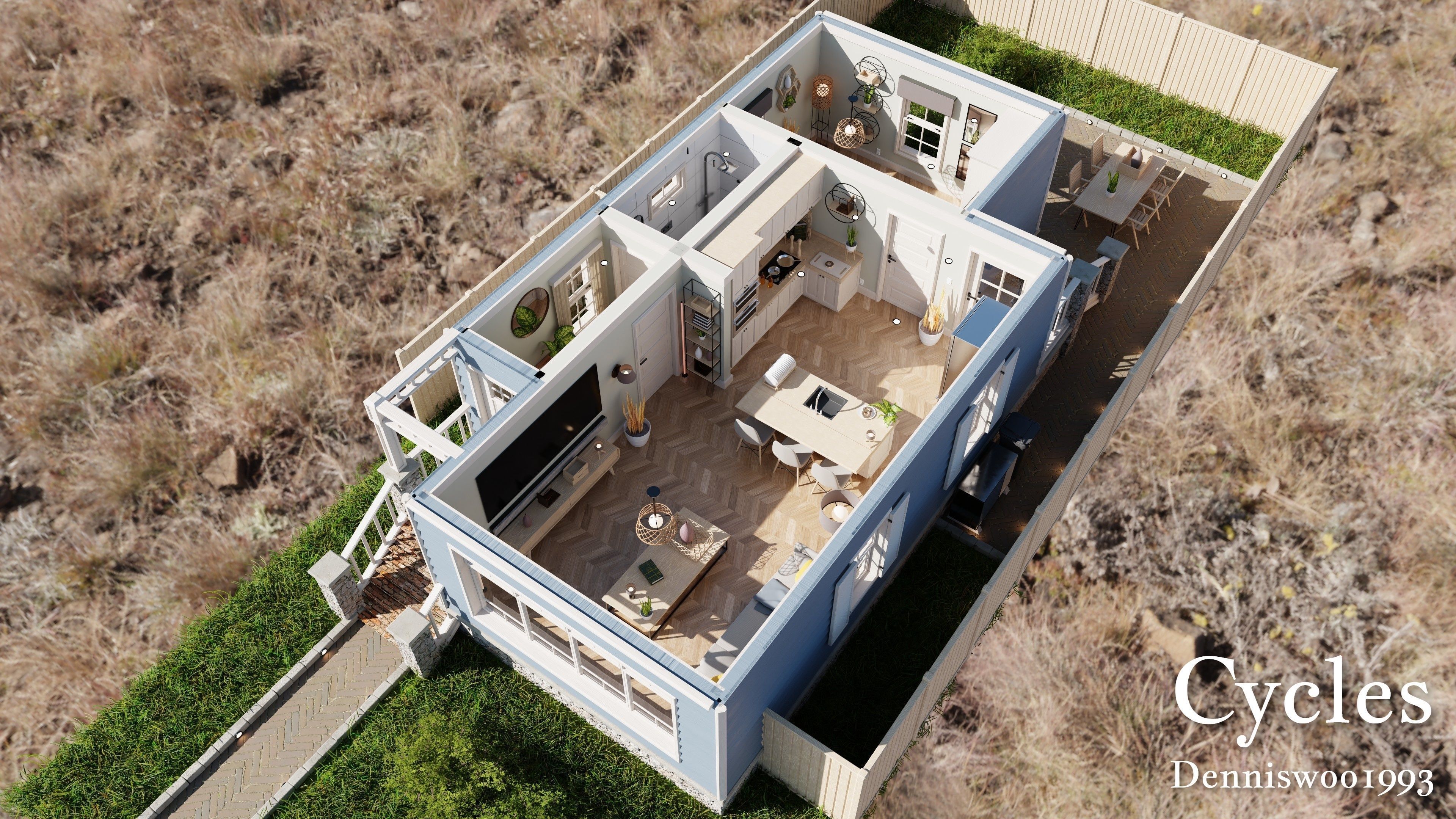 Modular Classic Style American House 2 Low-poly 3D model_4