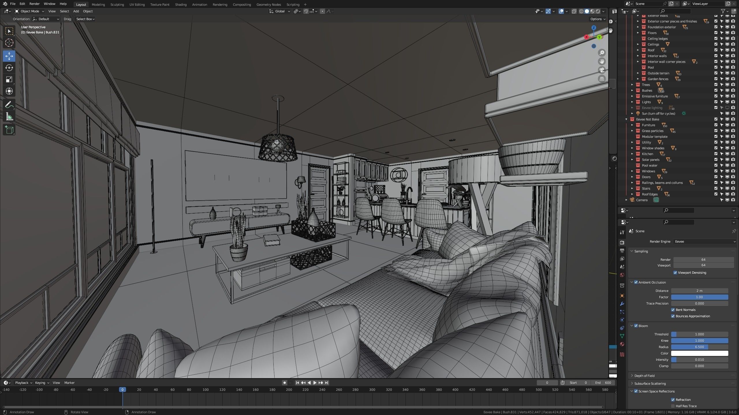 Modular Classic Style American House 2 Low-poly 3D model_27