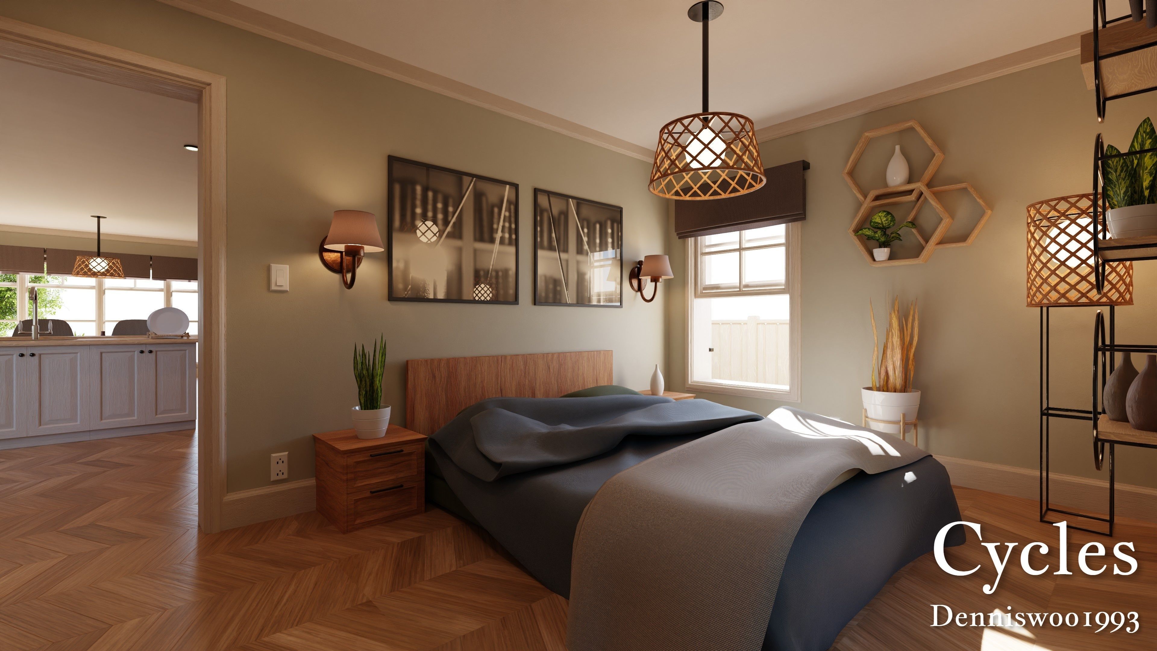 Modular Classic Style American House 2 Low-poly 3D model_6