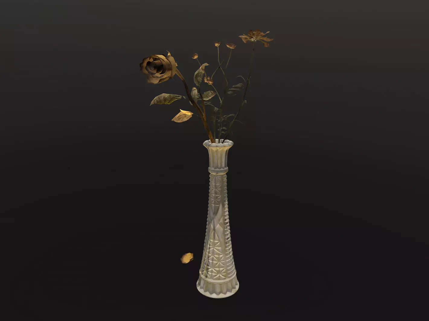 Dead Flowers in Vintage Milk Glass Vase 3D model_0