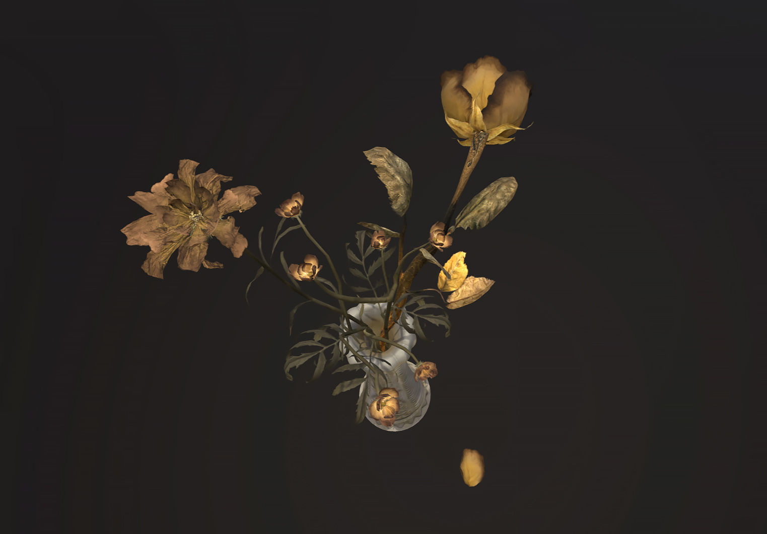 Dead Flowers in Vintage Milk Glass Vase 3D model_2