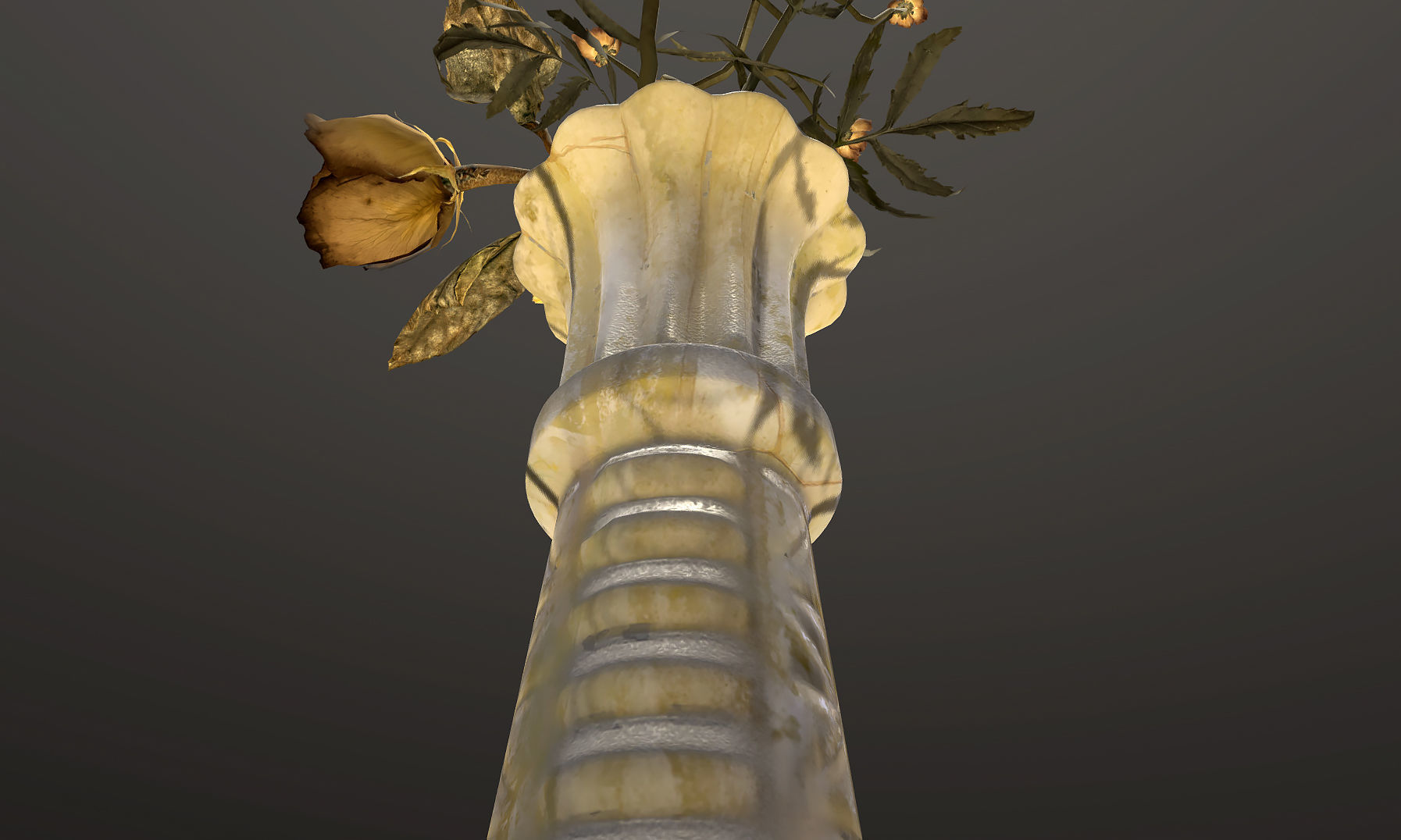 Dead Flowers in Vintage Milk Glass Vase 3D model_5