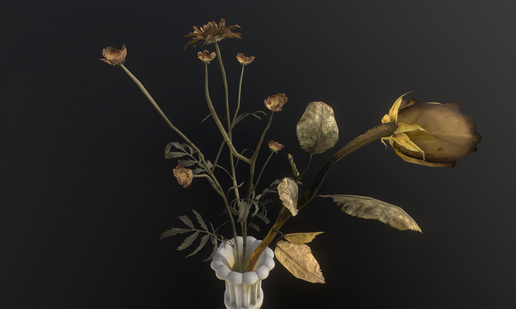Dead Flowers in Vintage Milk Glass Vase 3D model_6