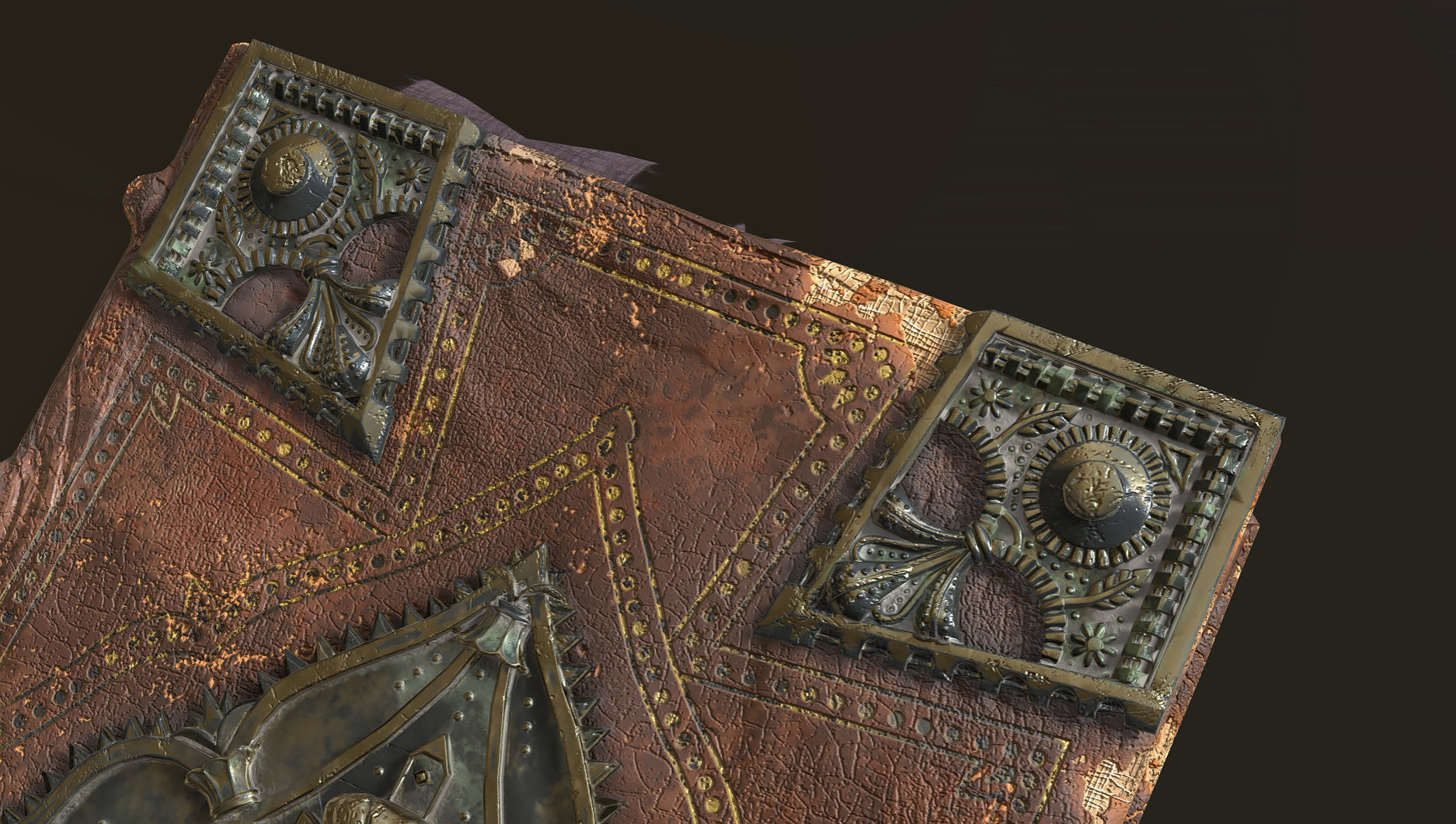 Ancient Leather-Bound Tome with Lock 3D model_2