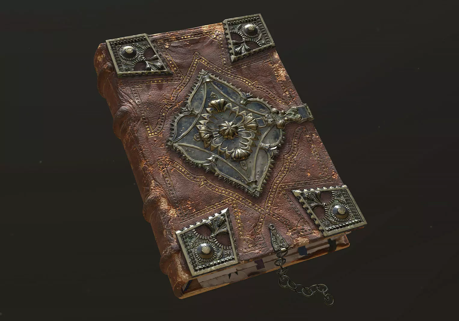 Ancient Leather-Bound Tome with Lock 3D model_0