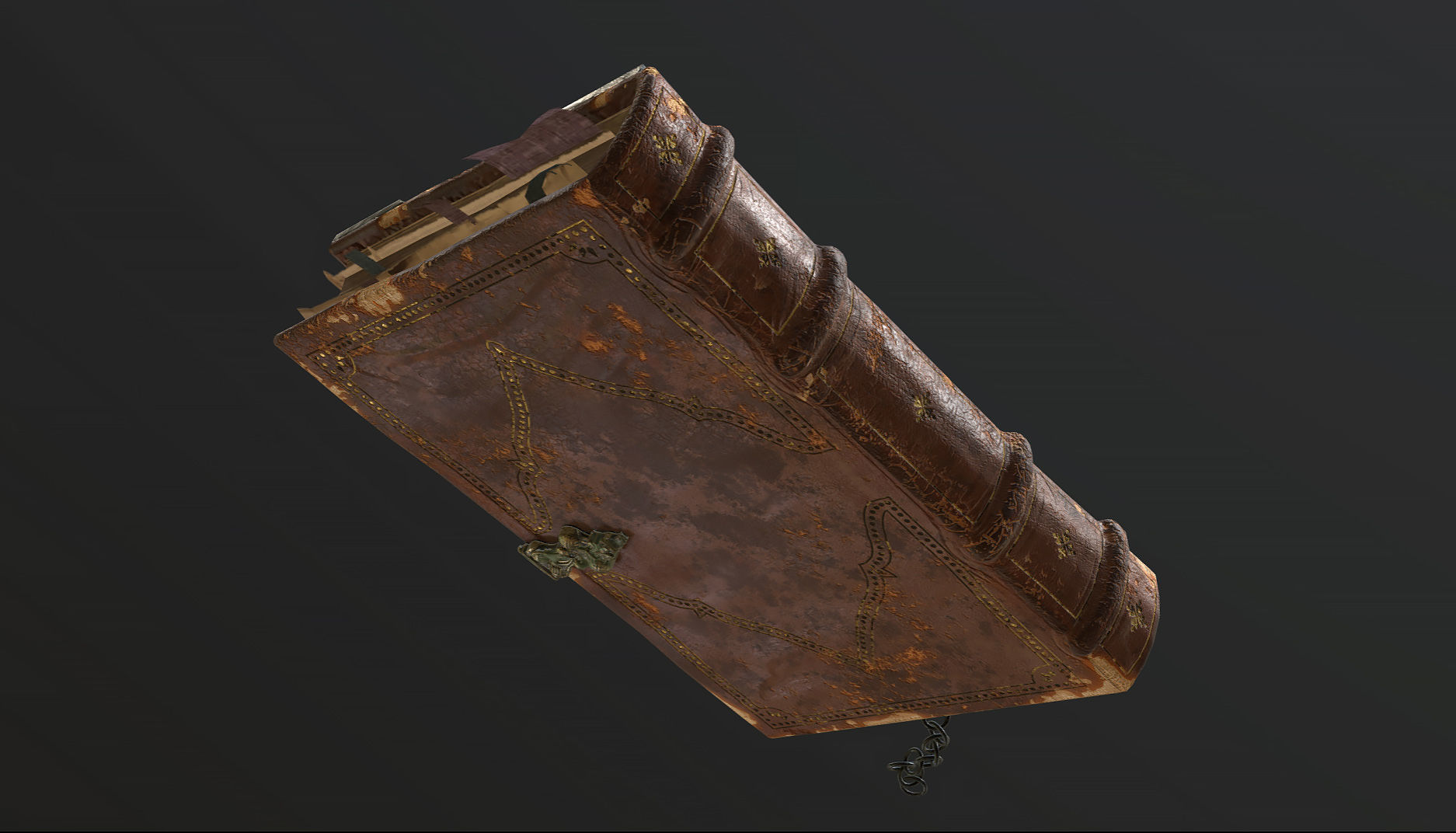 Ancient Leather-Bound Tome with Lock 3D model_5