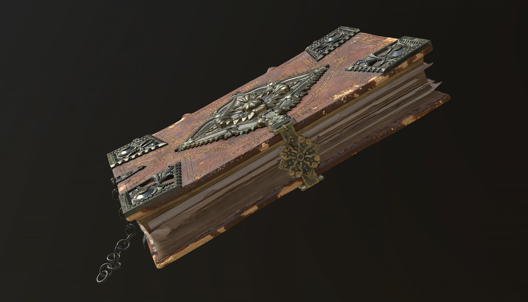 Ancient Leather-Bound Tome with Lock 3D model_3