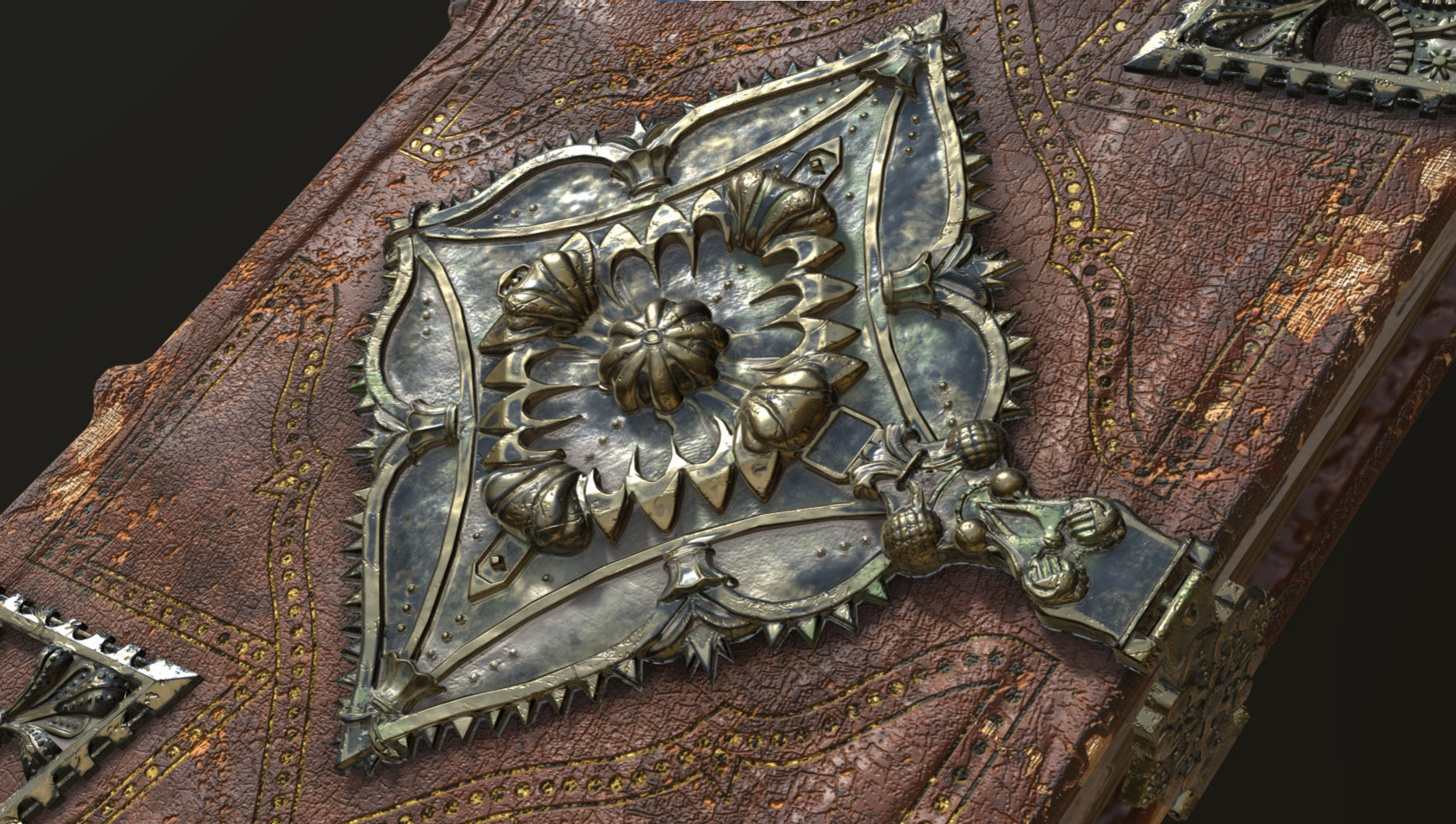 Ancient Leather-Bound Tome with Lock 3D model_1
