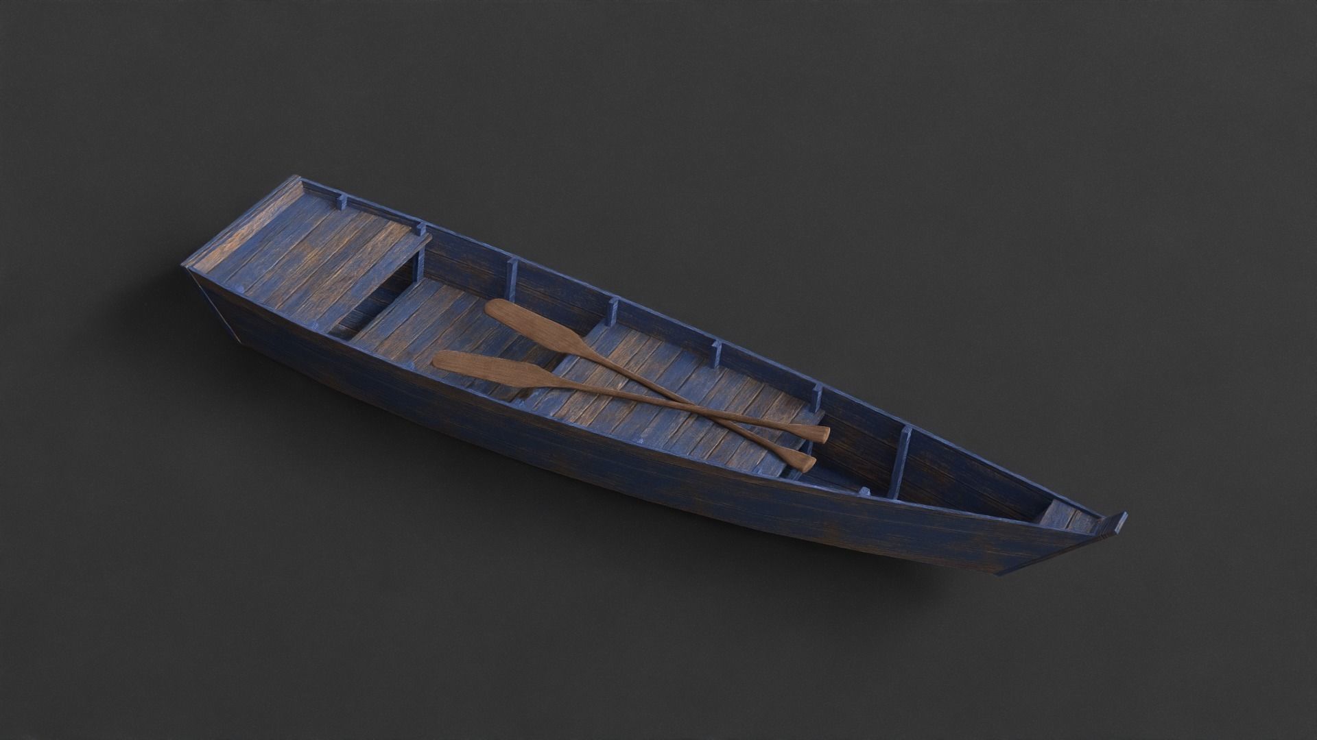 PBR Wooden Row Boat Low-poly 3D model_2