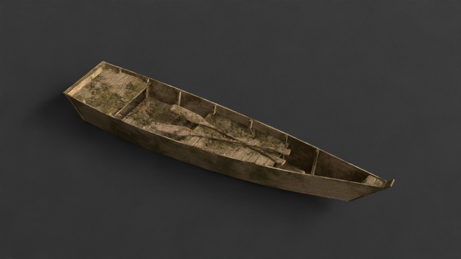 PBR Wooden Row Boat Low-poly 3D model_5