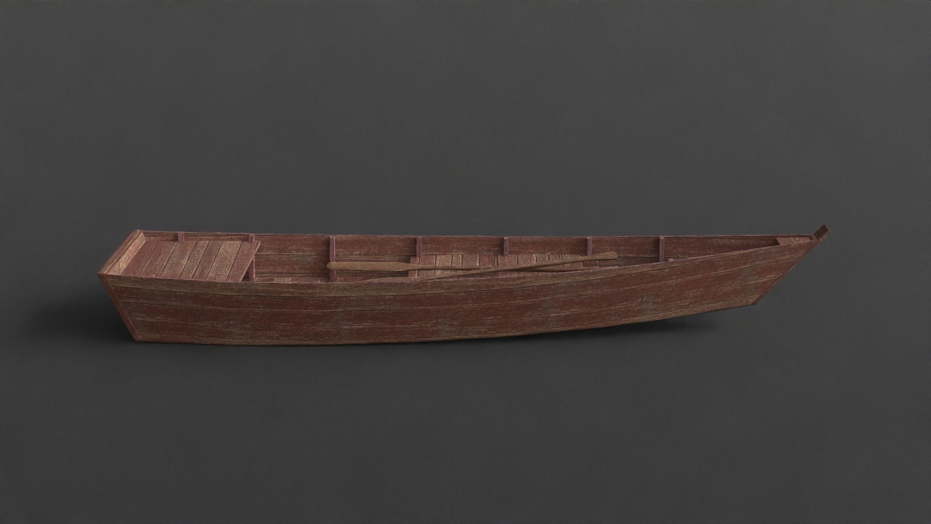 PBR Wooden Row Boat Low-poly 3D model_7