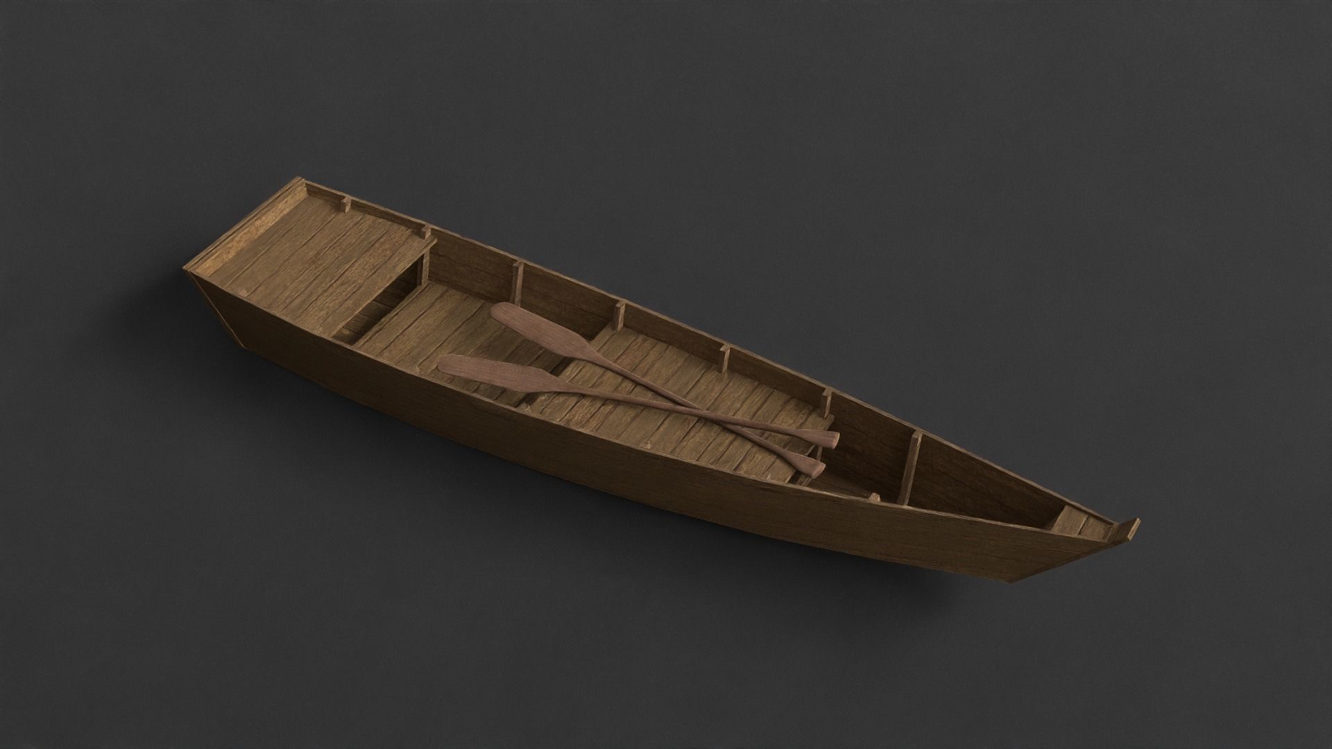 PBR Wooden Row Boat Low-poly 3D model_3
