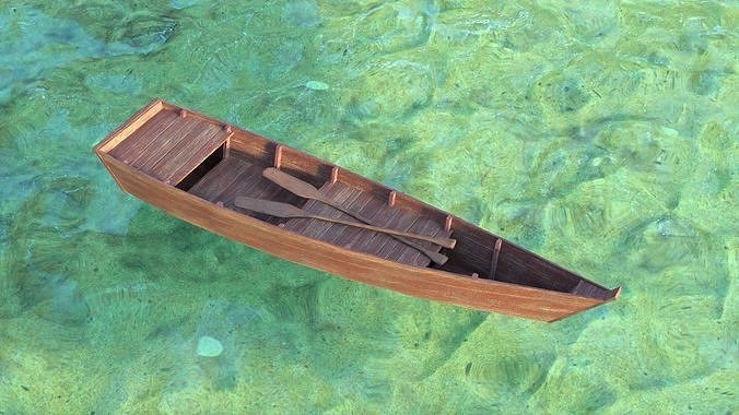 PBR Wooden Row Boat Low-poly 3D model