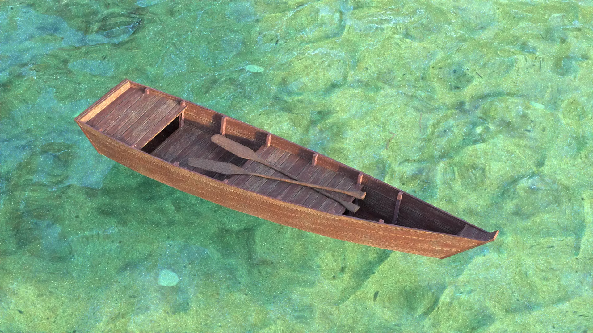 PBR Wooden Row Boat Low-poly 3D model_0