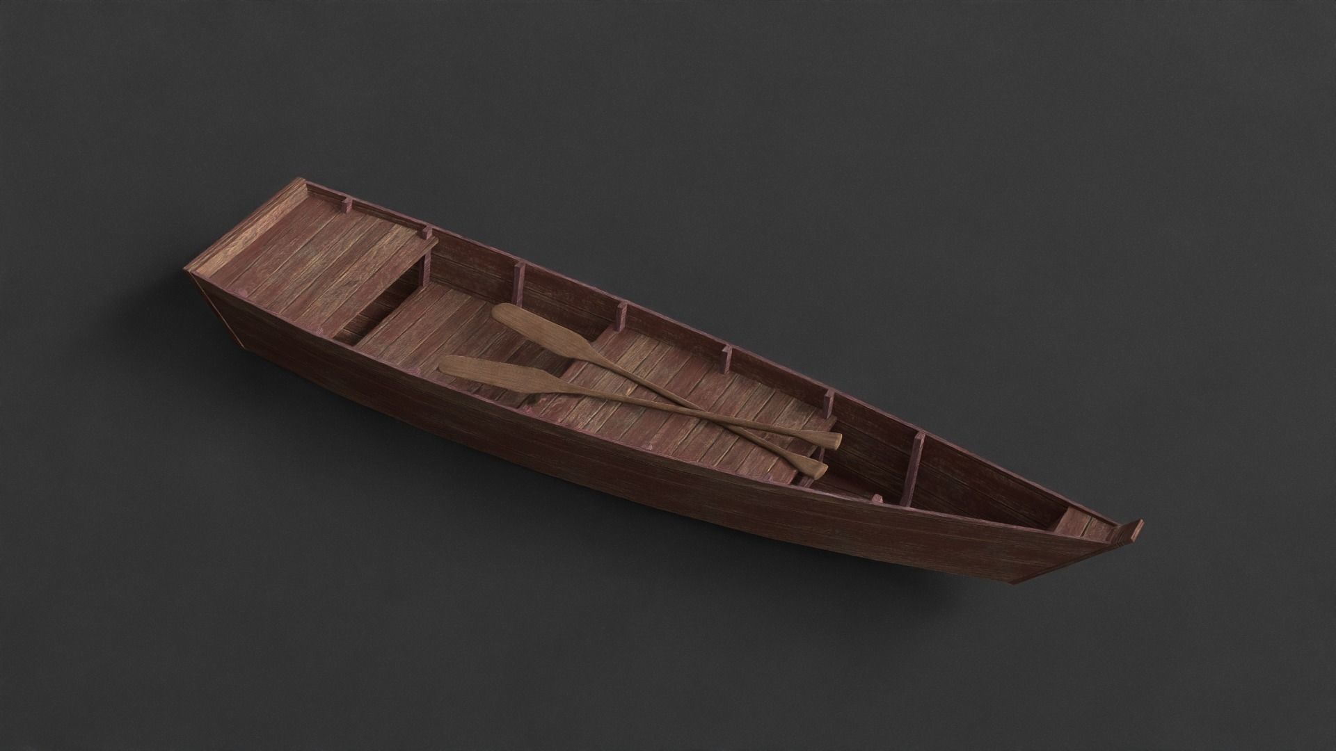PBR Wooden Row Boat Low-poly 3D model_1