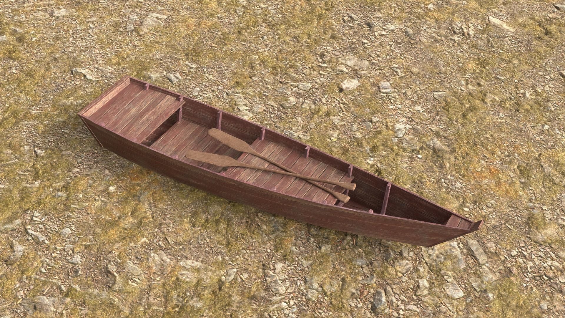 PBR Wooden Row Boat Low-poly 3D model_6