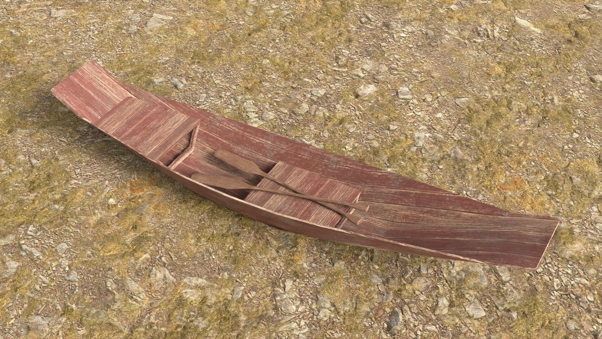 PBR Wooden Row Boat Low-poly 3D model_6