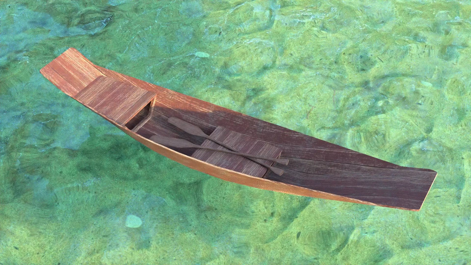 PBR Wooden Row Boat Low-poly 3D model_0