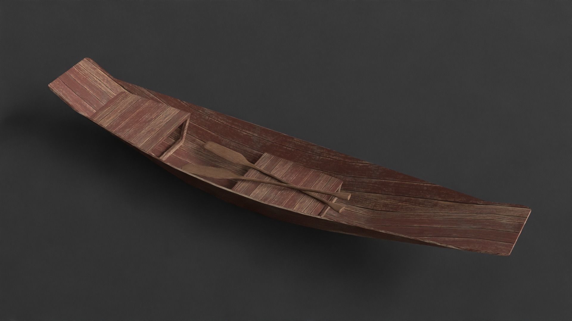 PBR Wooden Row Boat Low-poly 3D model_1