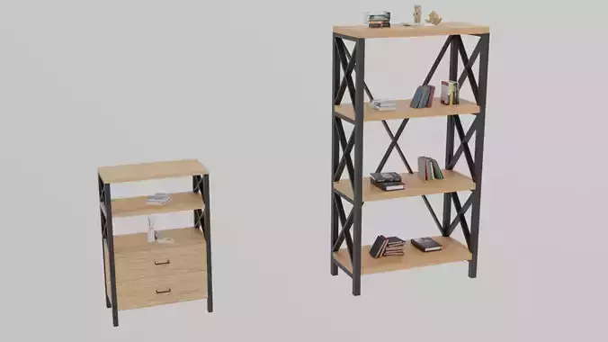 Four Tier Bookcase Shelf Metal Storage Rack Low-poly 3D model