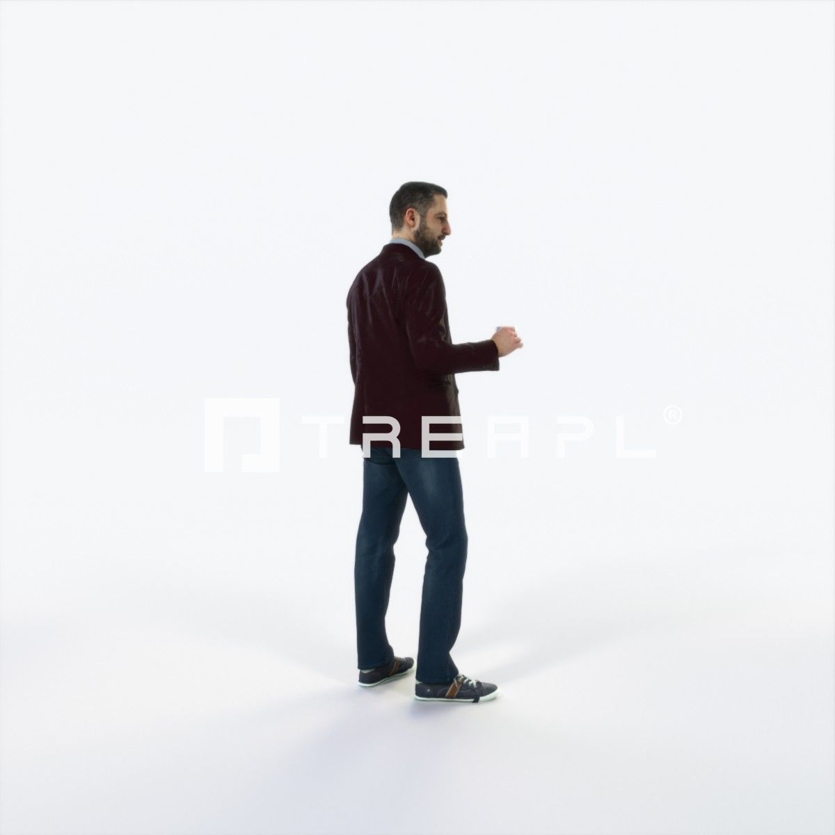 Portrait 03K Drinking Coffee Casual Man Low-poly 3D model_3