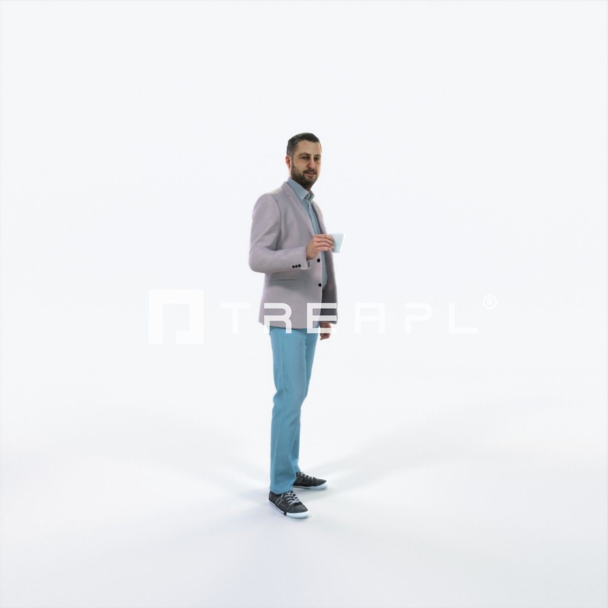 Portrait 03I Drinking Coffee Casual Man Low-poly 3D model_2