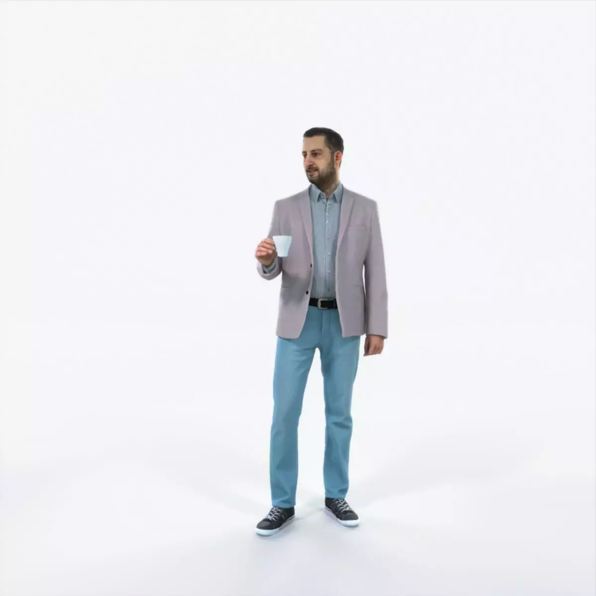 Portrait 03I Drinking Coffee Casual Man Low-poly 3D model_0