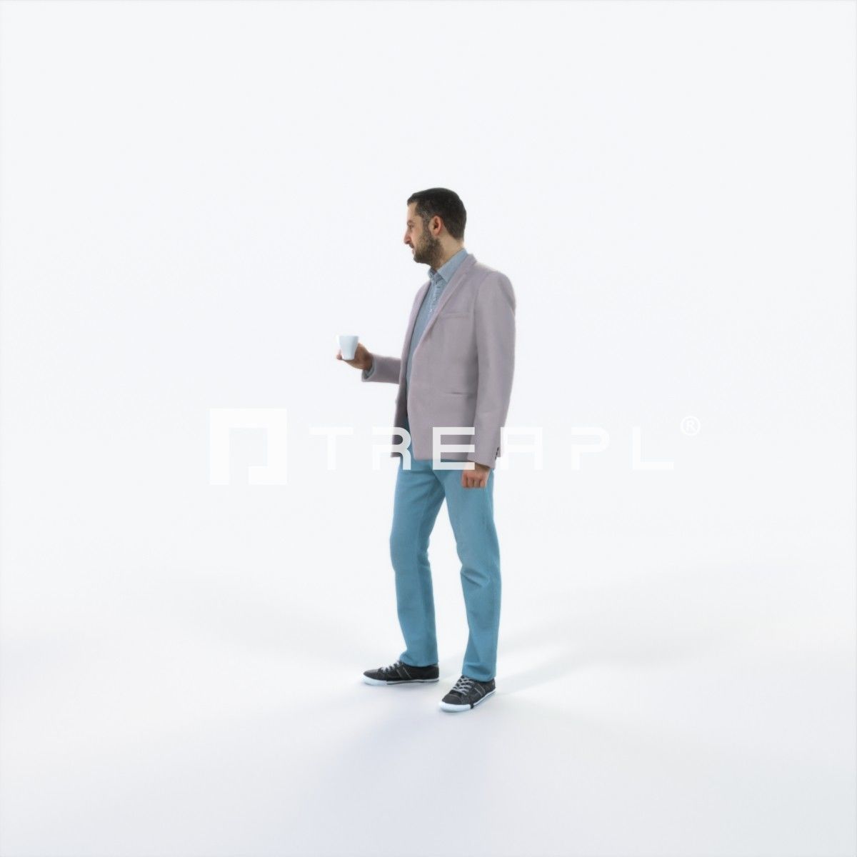 Portrait 03I Drinking Coffee Casual Man Low-poly 3D model_6