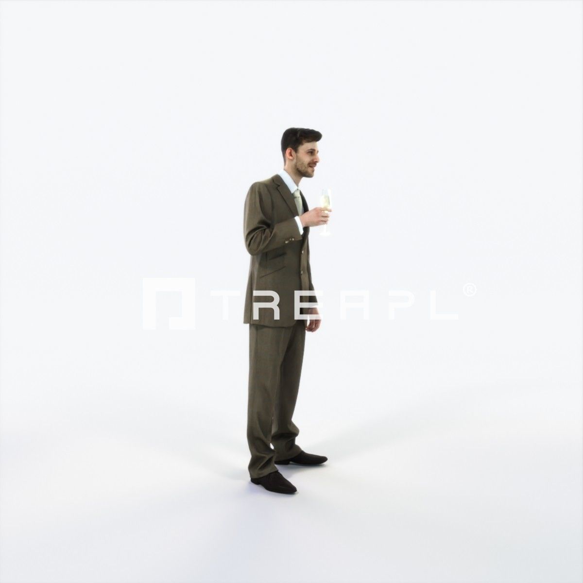 Posture 02L Champagne Glass Elegant BusinessMan Low-poly 3D model_2