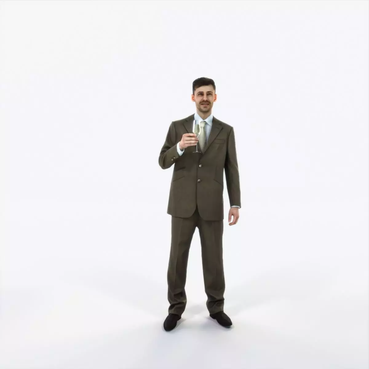 Posture 02L Champagne Glass Elegant BusinessMan Low-poly 3D model_0