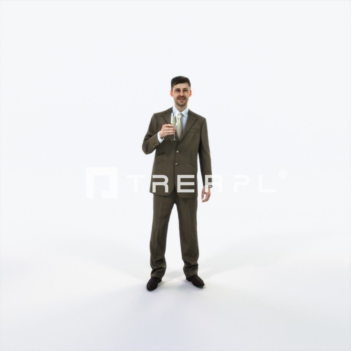 Posture 02L Champagne Glass Elegant BusinessMan Low-poly 3D model_1