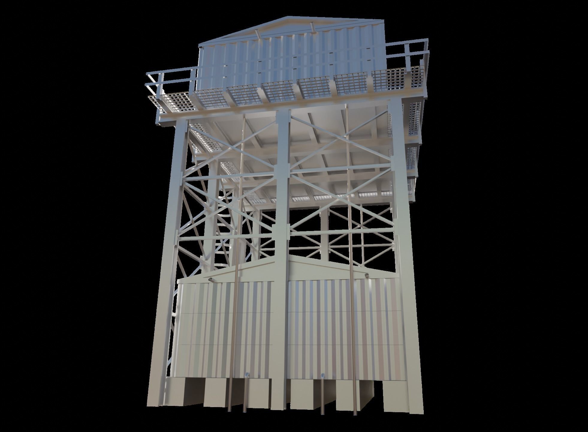 Overhead Steel Reservoir Steel Tank - Double Tanks 3D model_5