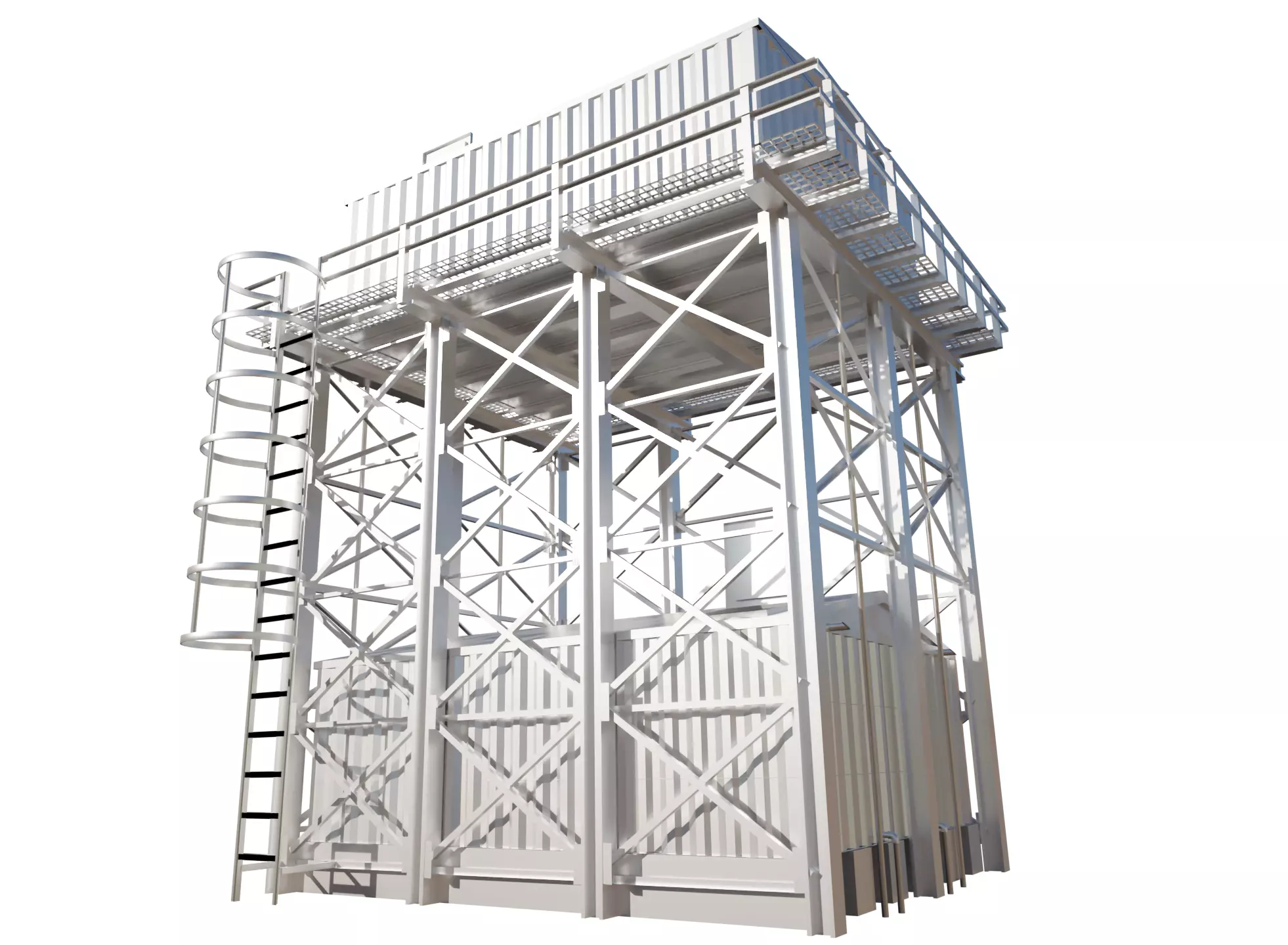 Overhead Steel Reservoir Steel Tank - Double Tanks 3D model_0