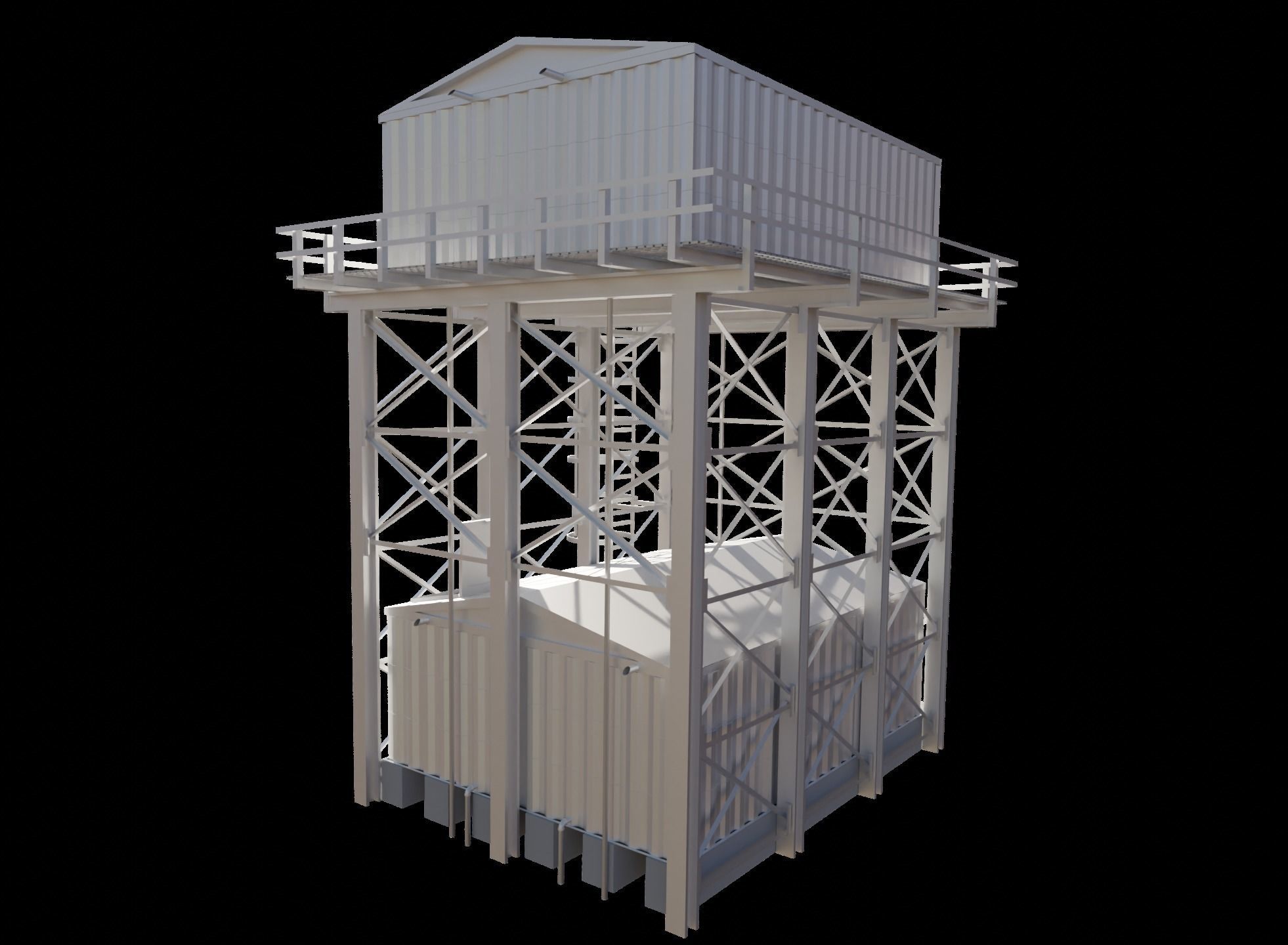 Overhead Steel Reservoir Steel Tank - Double Tanks 3D model_6