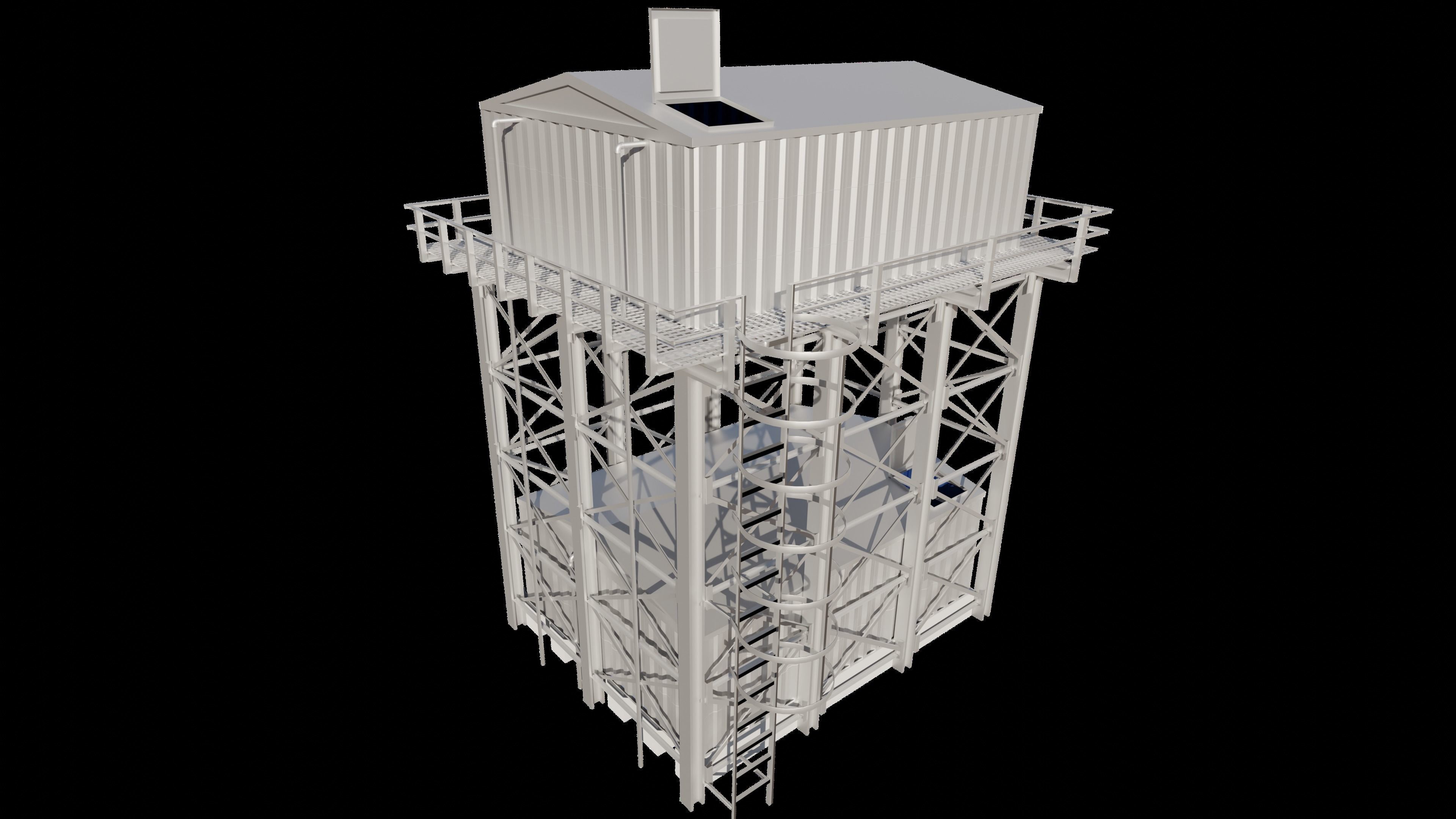 Overhead Steel Reservoir Steel Tank - Double Tanks 3D model_7