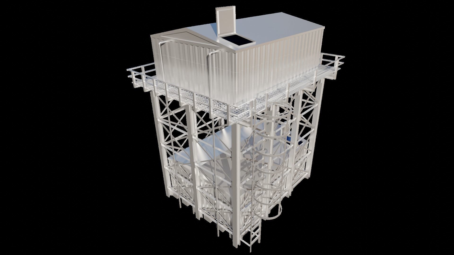 Overhead Steel Reservoir Steel Tank - Double Tanks 3D model_4