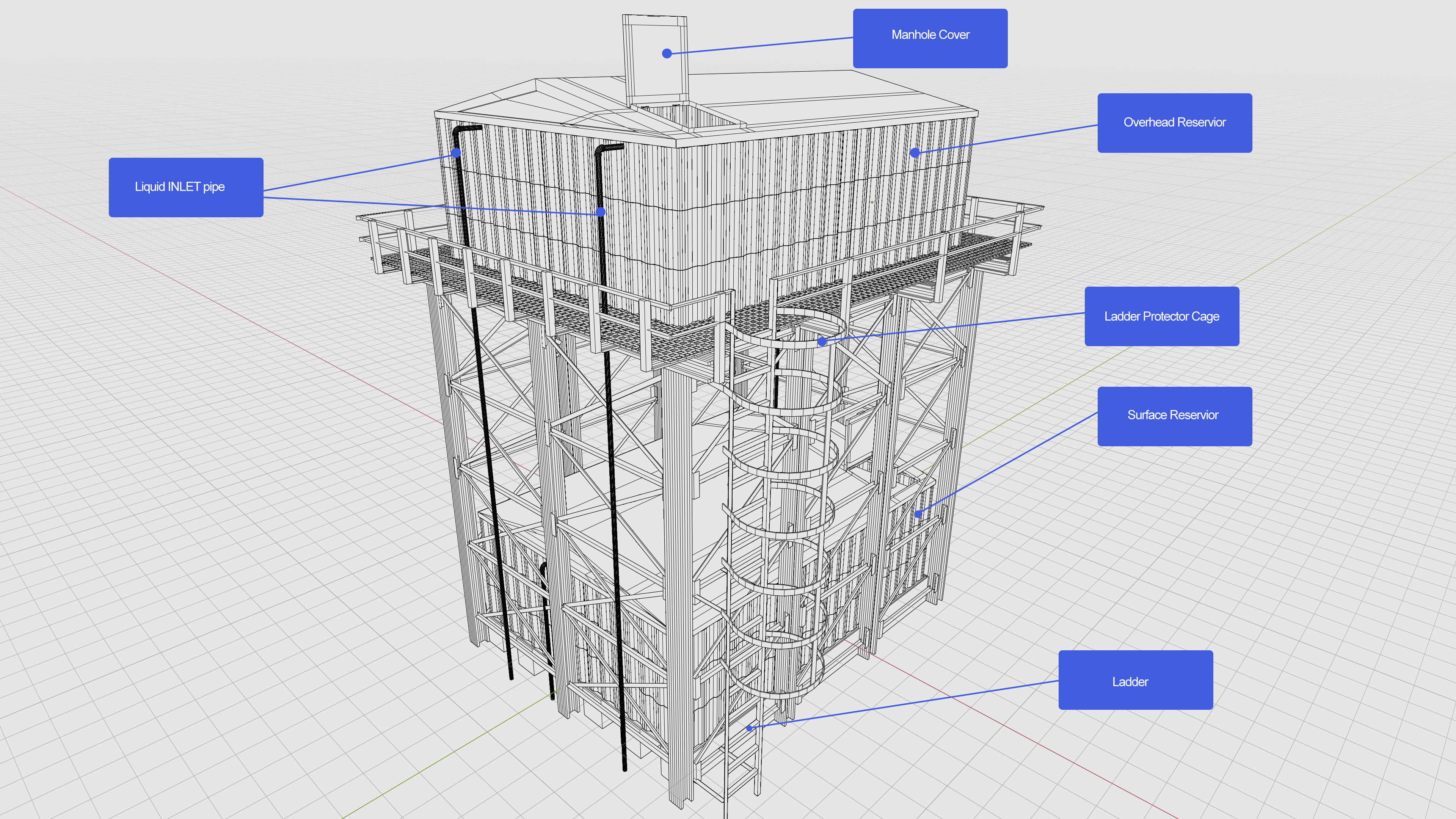 Overhead Steel Reservoir Steel Tank - Double Tanks 3D model_9