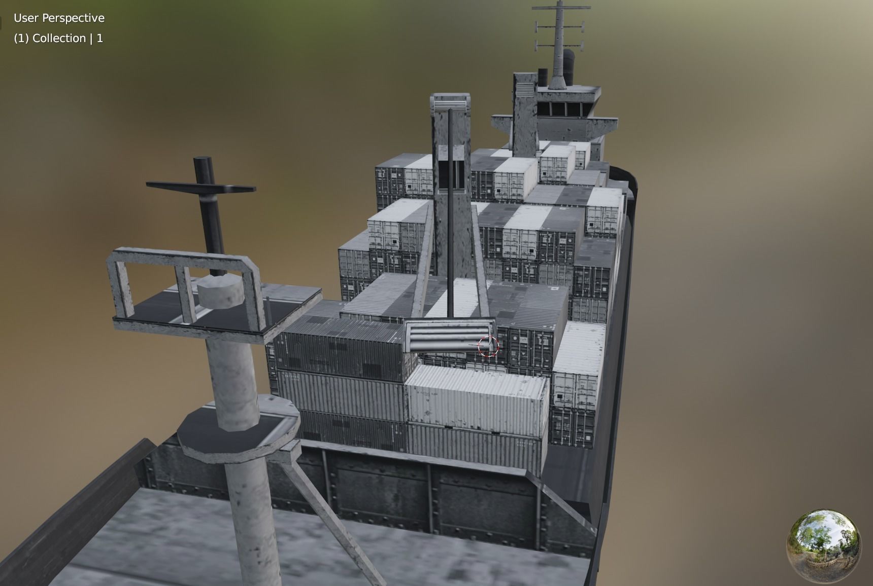 ship with container  Low-poly 3D model_2