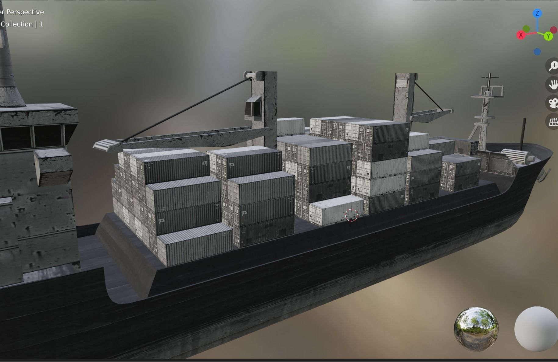 ship with container  Low-poly 3D model_3