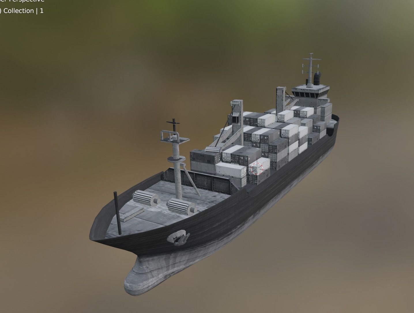 ship with container  Low-poly 3D model_1