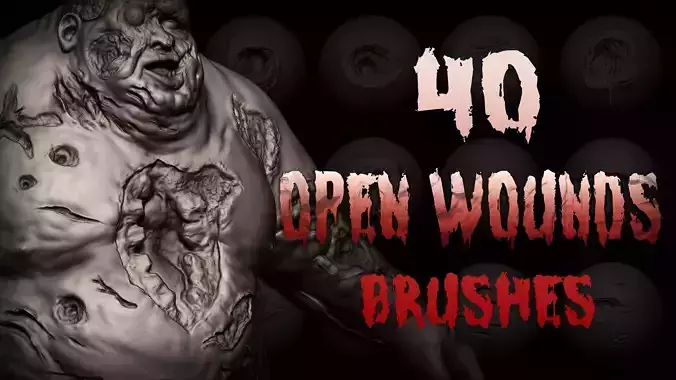 Zbrush and Blender - 40 Open Wounds VDM Brush Texture