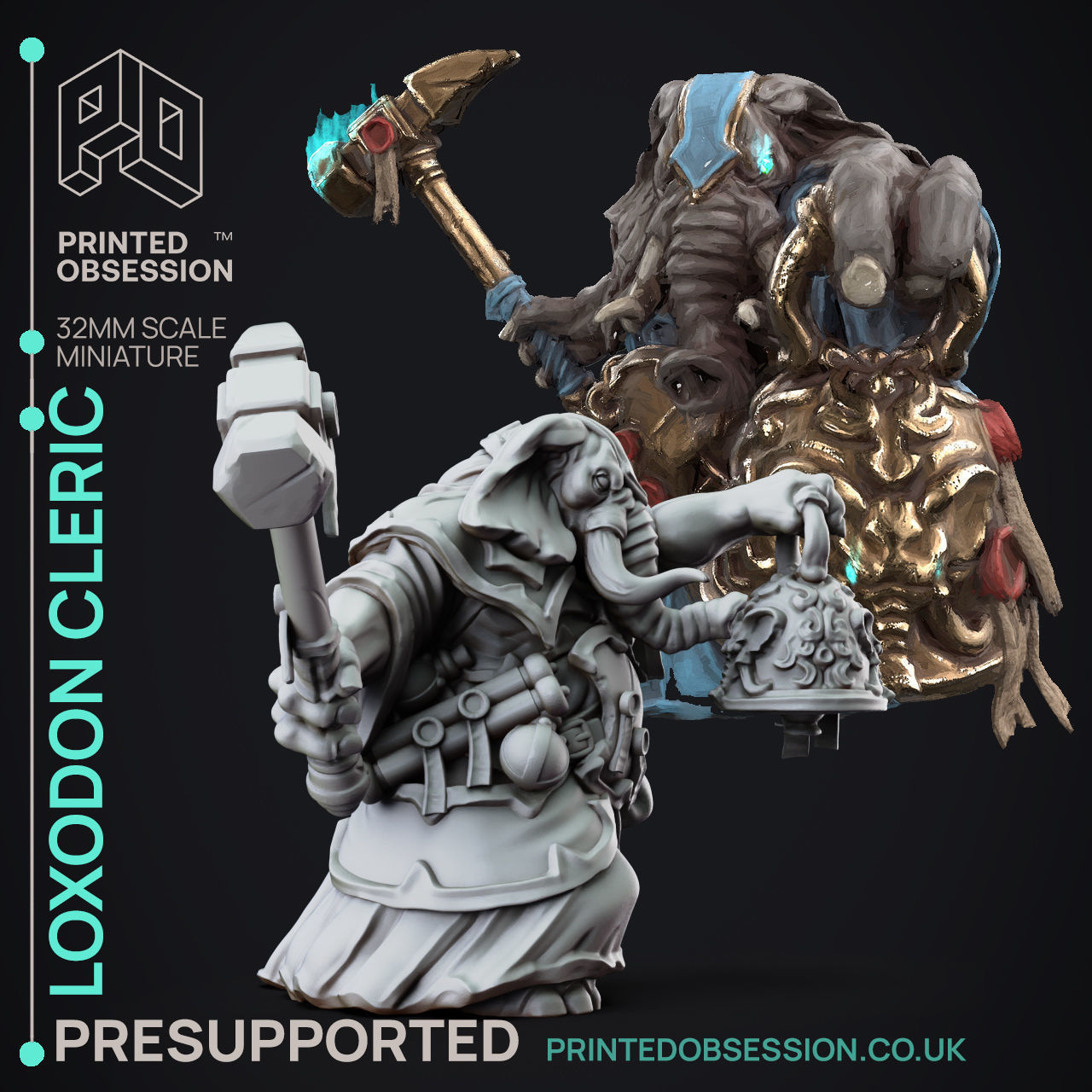 Loxodon Cleric - 3D Printable TTRPG - PRESUPPORTED - 32mm 3D model 3D ...