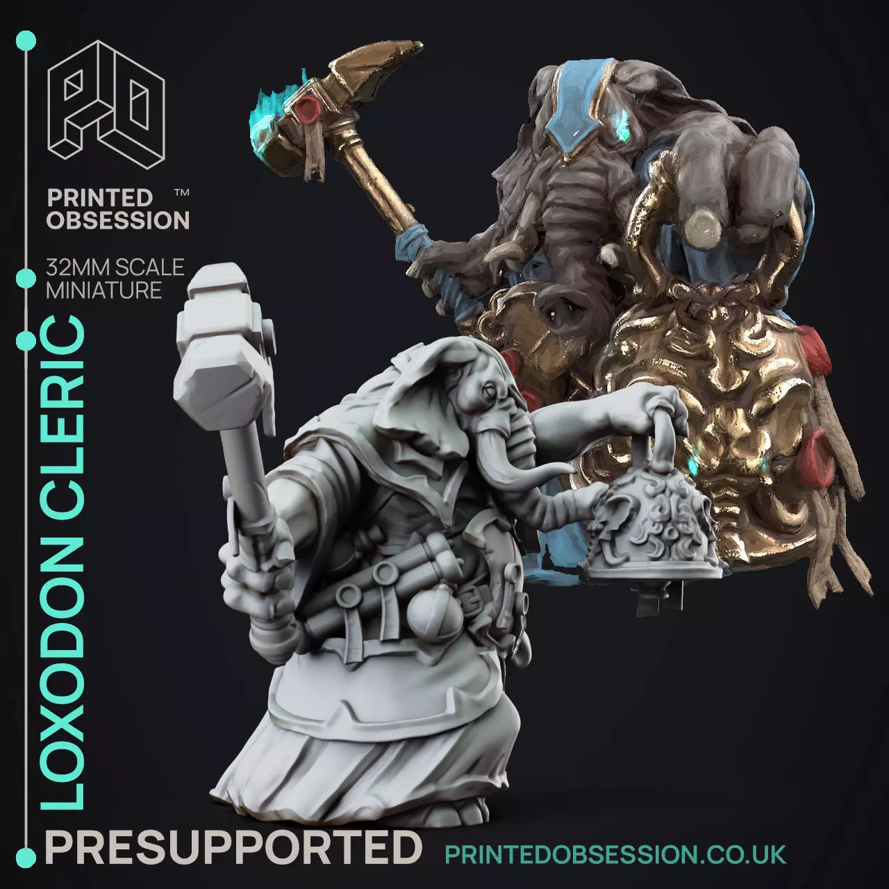 Loxodon Cleric - 3D Printable TTRPG - PRESUPPORTED - 32mm 3D print model