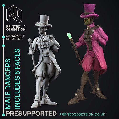 Male Dancer - 3D Printable TTRPG - PRESUPPORTED - 32mm Scale 3D print model